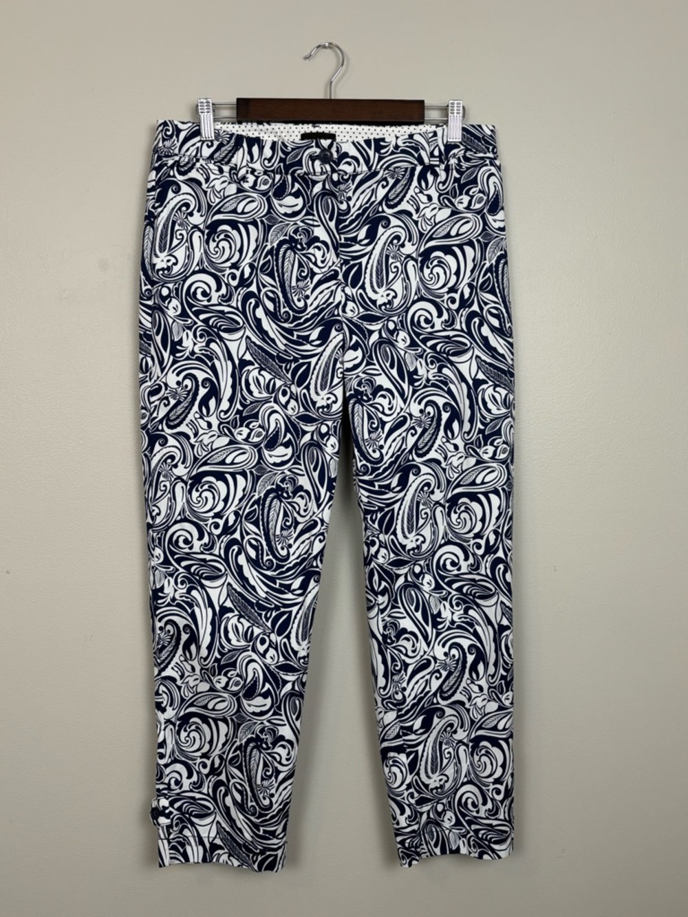 Talbots Pants Womens‎ 8 Perfect Crop Blue White Paisley Business Casual Garden